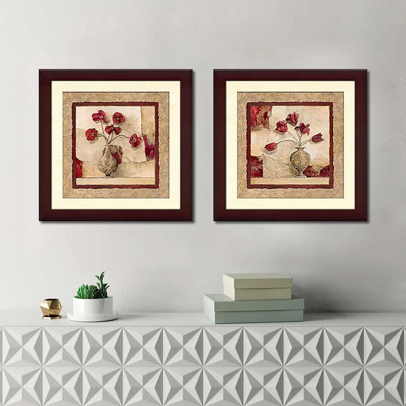 «Cinq Tulipes», ensemble de 2 reproductions encadrées, H 18 po x l 36 po x p 0,75 po, Beige