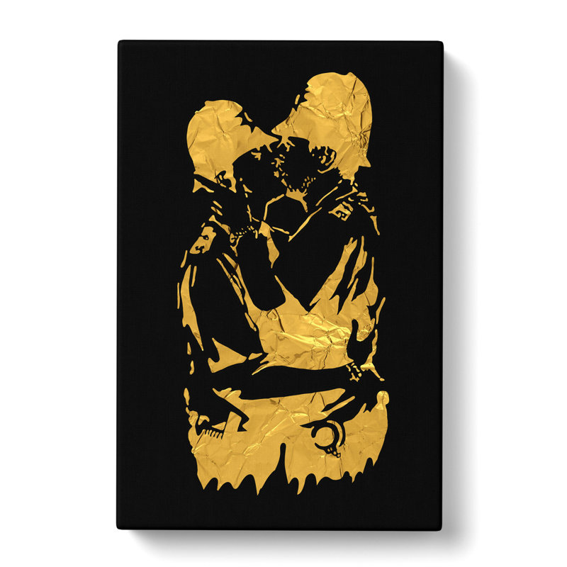 Banksy In Gold Kissing Policemen - Wrapped Canvas Print, 60cm H x 40cm W x 3cm D