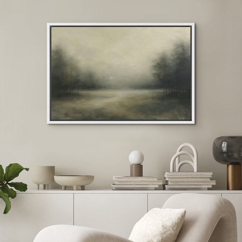 "Misty Forest Lake Landscape Room Decor", H 16 po x l 24 po, Blanc