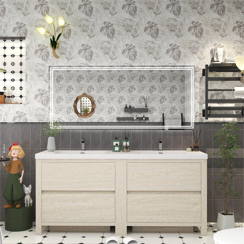 Beyerville 70.9'' Double Bathroom Vanity with Acrylic Top, Light Wood