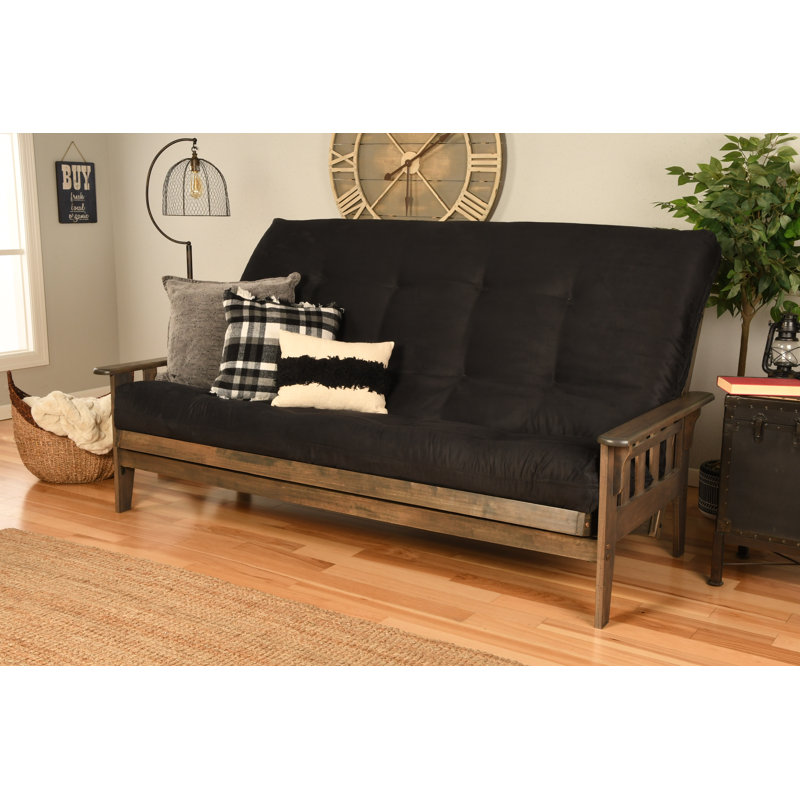 Stratford Queen 87'' Upholstered Futon And Mattress, Suede Black Microsuede