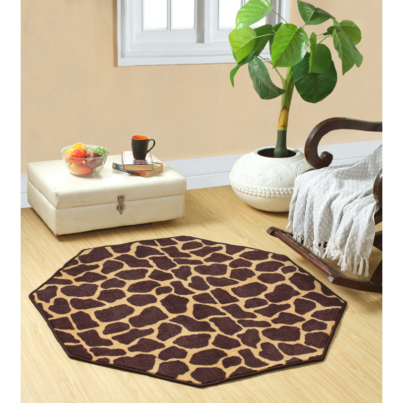 Tapis brun / brun clair à imprimé animal, Octogone 10 pi