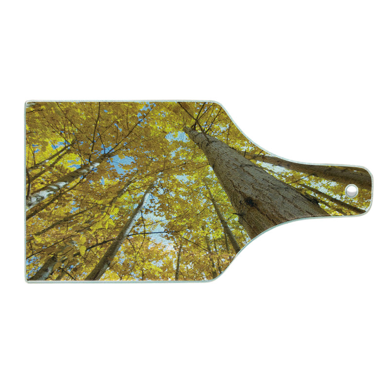 Ambesonne Scenery Tempered Glass Cutting Board Aspen Trees in Forest Yellow