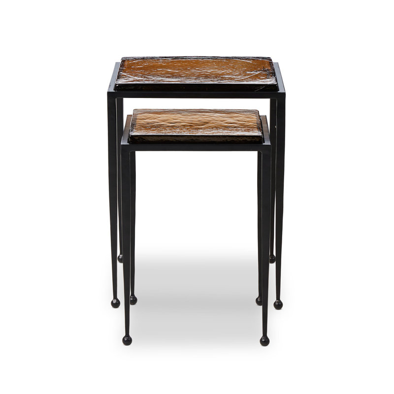 Dalston Glass Nesting End Table, Amber Cast Glass