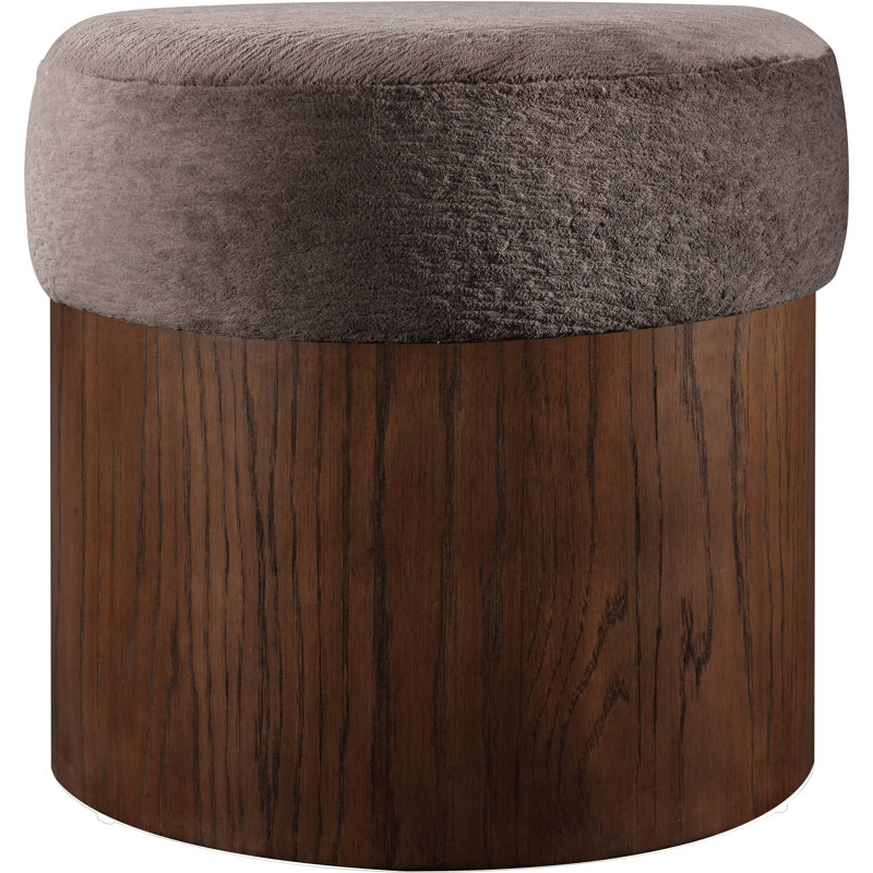 Asai Velour Fur Fabric Ottoman/Stool, Brown Velour Fabric, Brown