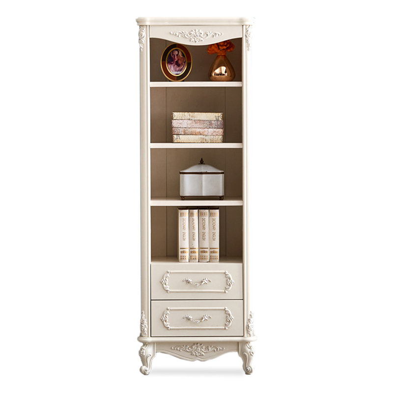 Elegant French White Wood Bookcase with Carved Detailing