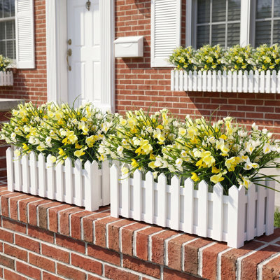 16 Bundles Artificial Flowers UV Resistant Outdoor Fake Plants No Fade Faux Magnolia Arrangements for Garden Porch Window Box Home Decor