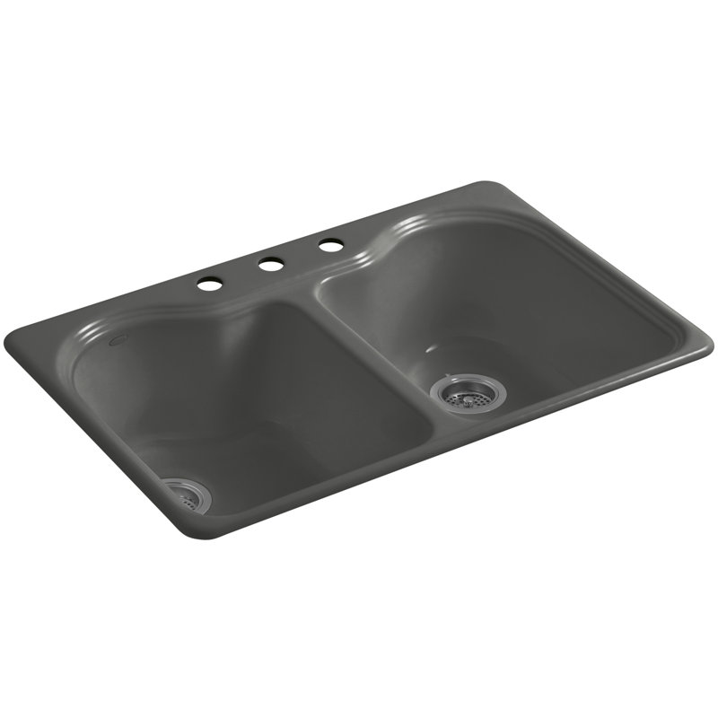 Hartland 33" L x 22" W x 9-5/8" Double Basin Drop-In Kitchen Sink, 3 Hole, Thunder Grey