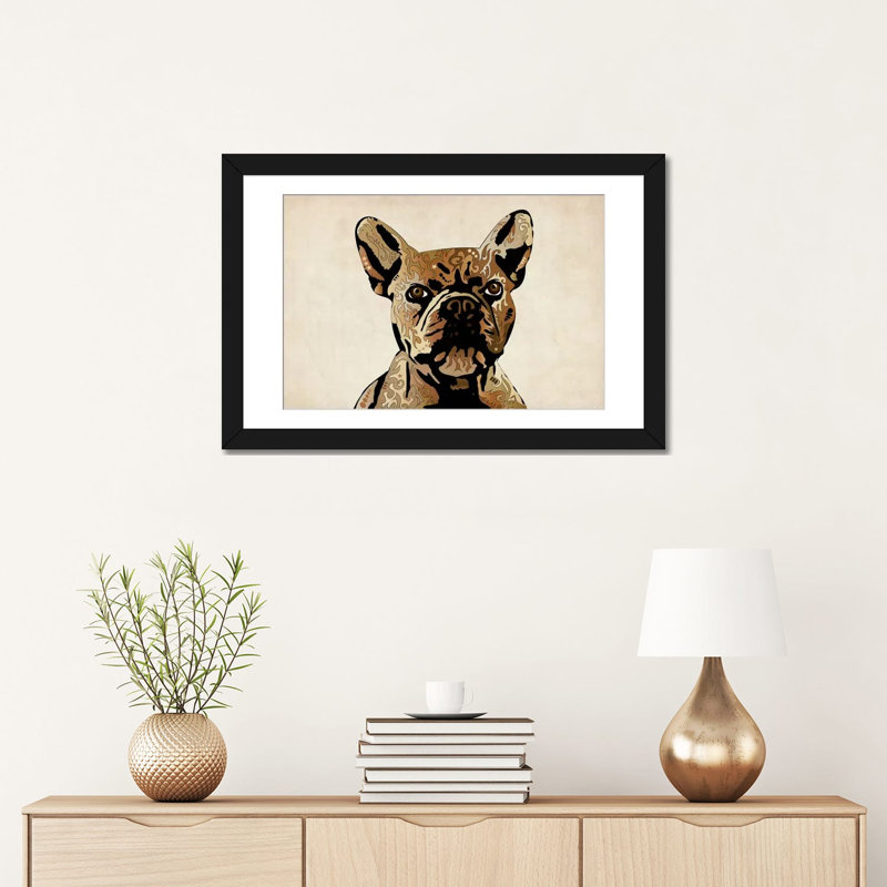 « french bouledogue », impression sur toile michael tompsett, H 24 po x l 32 po x P 1 po, Papier d'art encadré noir, Blanc