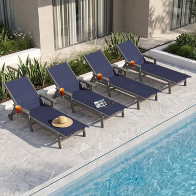 Chaise longue inclinable d'extérieur en textile PEHD (lot de 4)