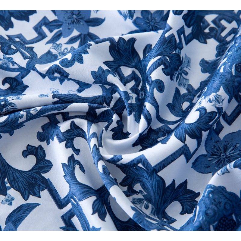 Egyptian-Quality Cotton Sateen Floral Duvet Cover, King Duvet Cover + 2 King Shams