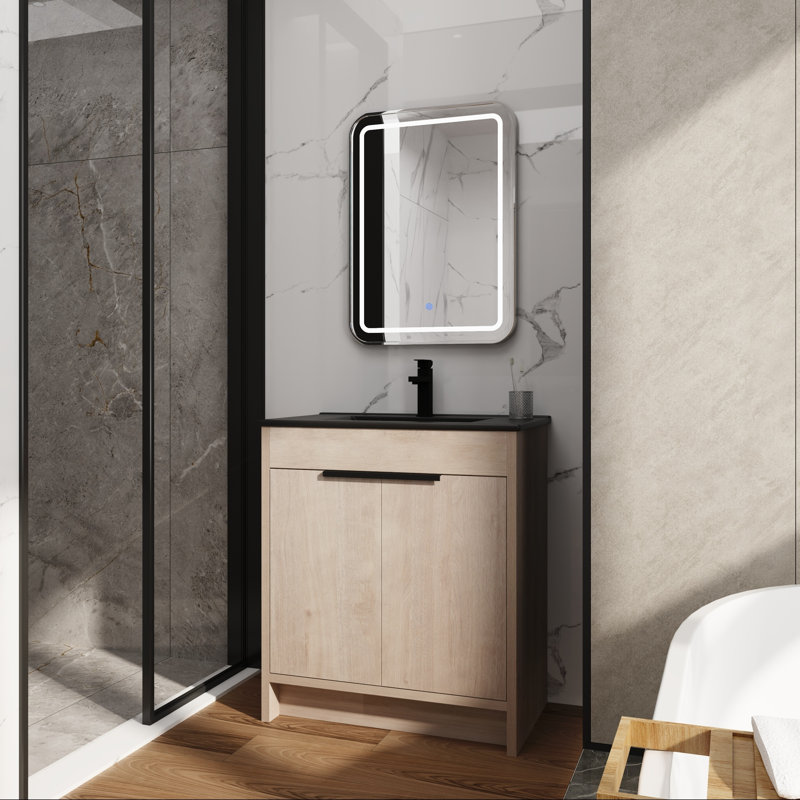 Meuble-lavabo en céramique 30 po avec portes à fermeture en douceur, Noir