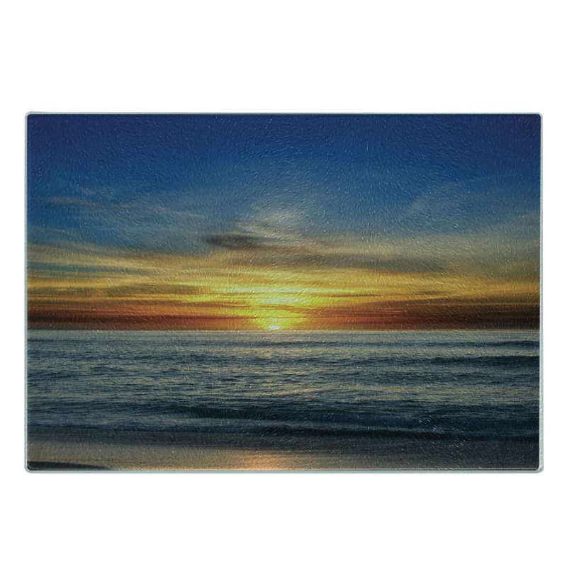 Ambesonne Ocean Tempered Glass Cutting Board Pacific California Sunset Orange Blue