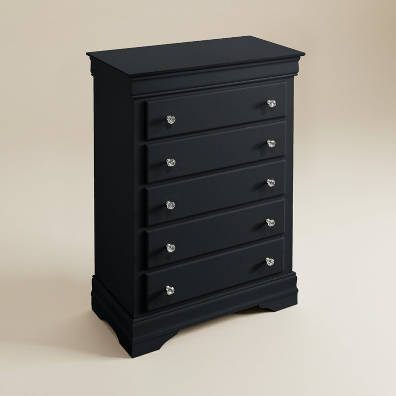 Commode 5 tiroirs en bois massif Barvelle, Noir
