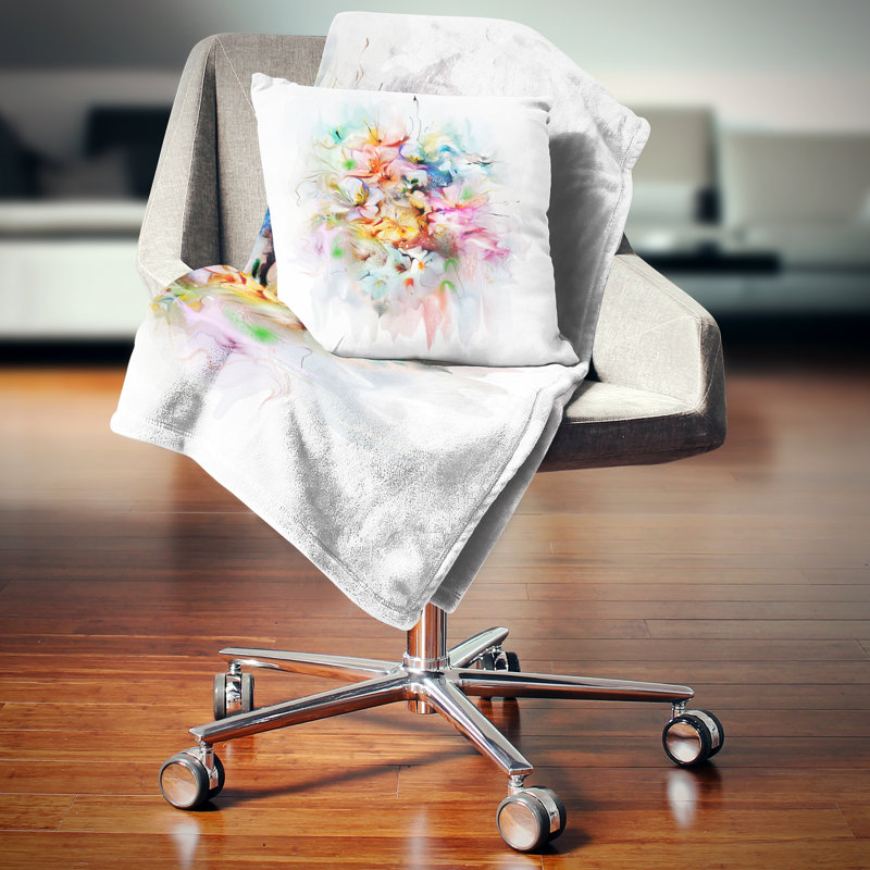 Bouquet de fleurs à l'aquarelle - coussin à imprimé floral, 16 po x 1 po, Orange, Coussin décoratif