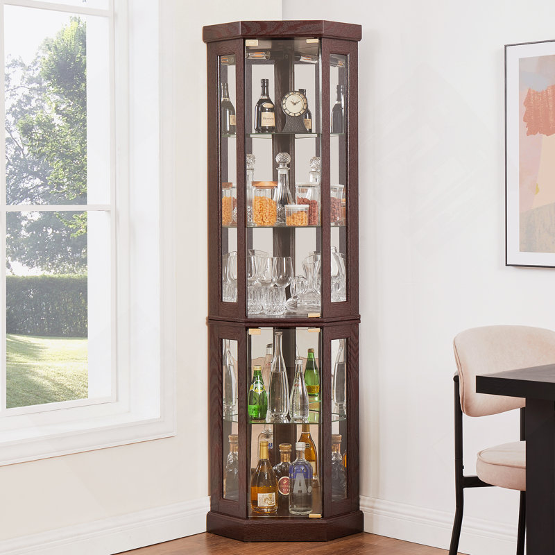 Lighted Corner Curio Cabinet For Displaying Collectibles, Wine, And Decorative Items, Offering Functional Storage And Elegant Design