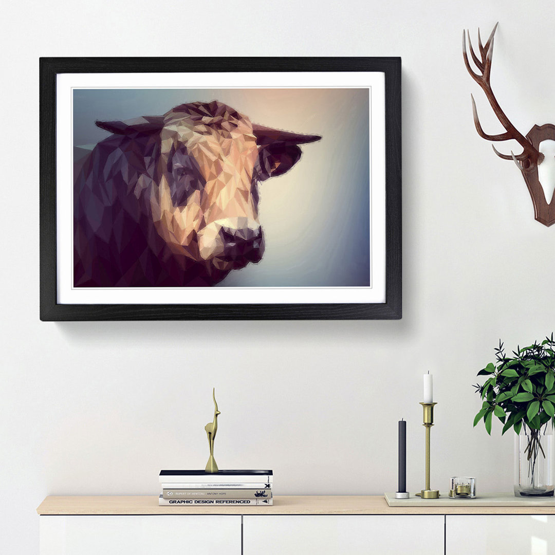 Geometric Cow Bull in Abstract - Framed Print