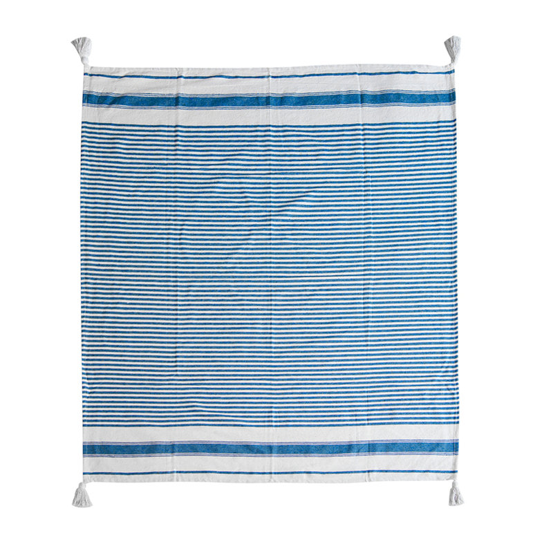 Couverture en coton - 50 x 60 po, jeté rayé bleu Brighton, rayures bleues et blanches, paquet de 2