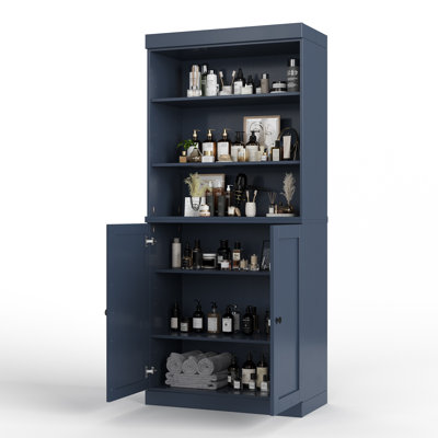 Armoire de rangement 100% bois massif 32 po avec portes Shaker inférieures et tablettes réglables
