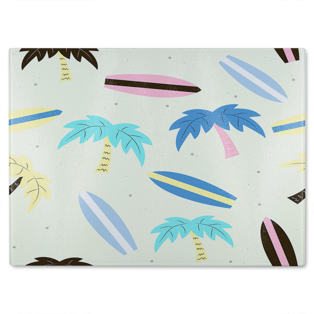 Surf Boards & Palm Trees Glass Chopping Board