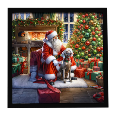 Weimaraner and Santa Claus, reproduction d'art encadrée
