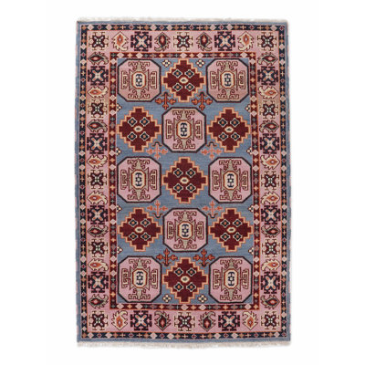 Aqua | Cream Silk & Wool Handmade Oriental Rectangle Indoor Area Rug Hand Knotted