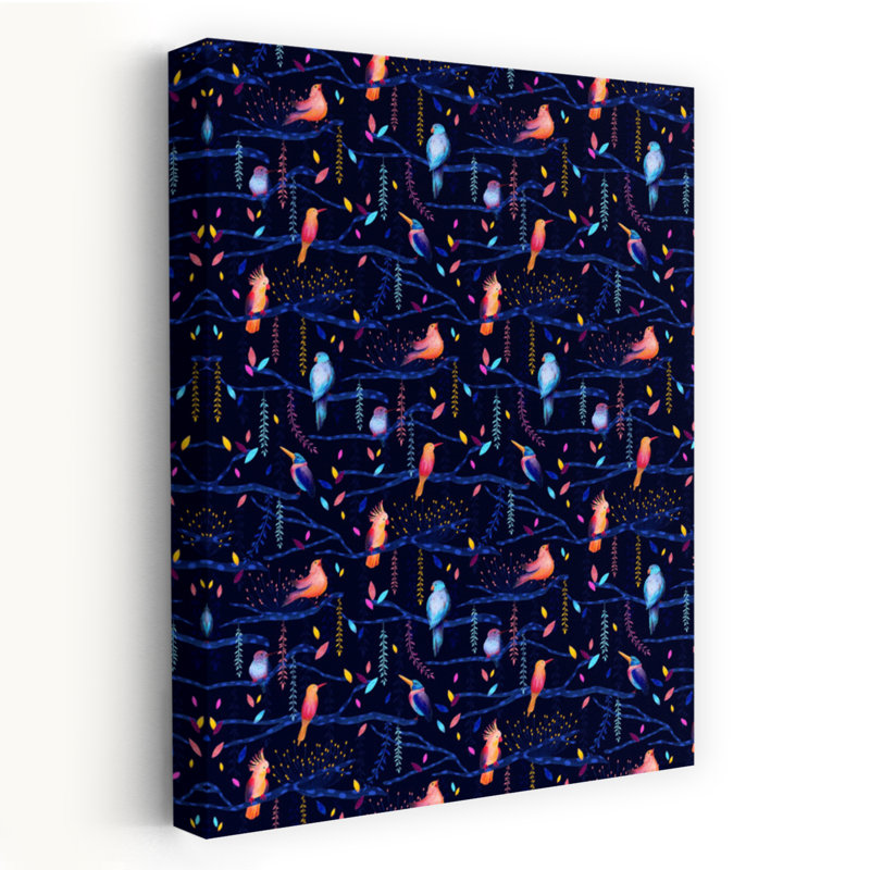 Contemporary Art Abstract Contemporary Bird Nature Flower Wall Art by Julie Lesouef - Wrapped Canvas Print
