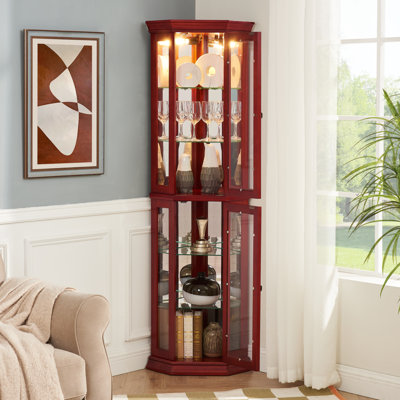 Bilyou Accent Cabinet Corner Curio Cabinet with Lights, Adjustable Tempered Glass Shelves, Mirrored Back, Display Cabinet, (E26 light bulb not included) 