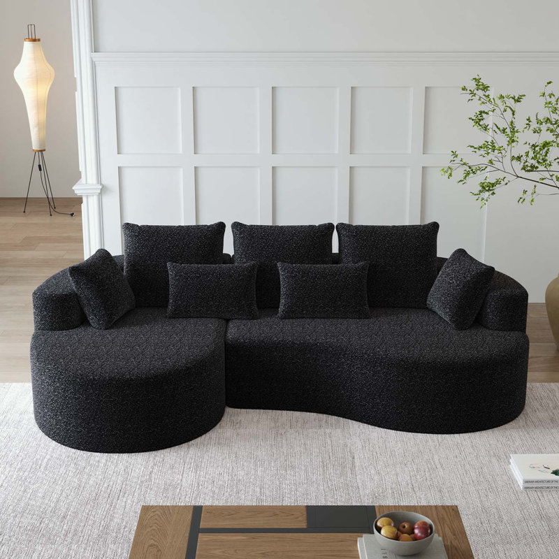 Canapé modulaire surdimensionné avec 7 coussins et méridienne Boneless, Orienté à gauche (vu de face), Chenille noir