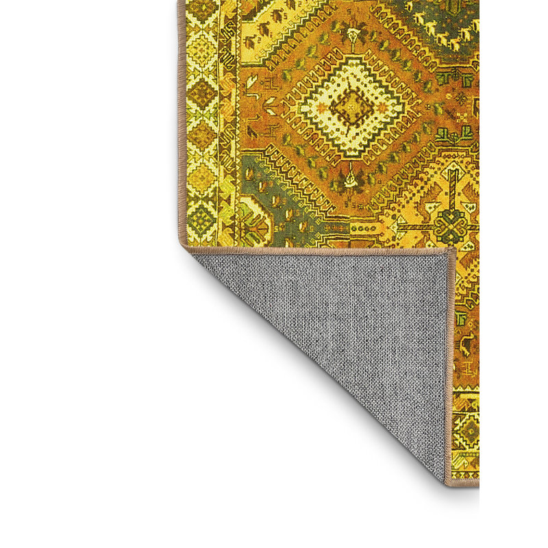 Tapis traditionnels jaunes lavables à la machine 4638, Rectangle 2 pi x 3 pi