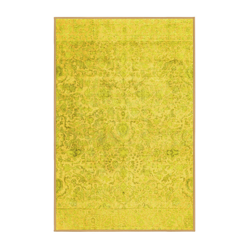 Tapis contemporains jaunes lavables à la machine 604, Rectangle 2 pi x 3 pi