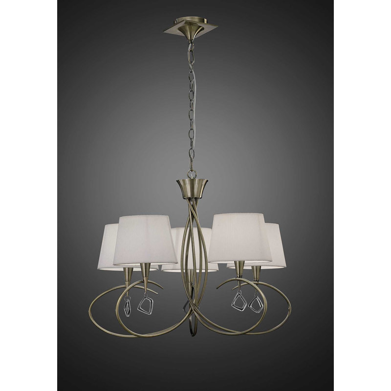 Eurich 5 - Light Shaded Chandelier, Antique Brass/White