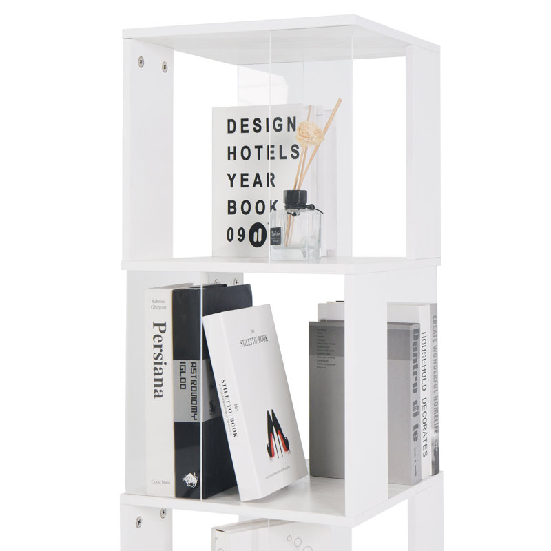Bibliothèque rotative, support de plancher avec plaque en acrylique et base anti-arrachement, Blanc