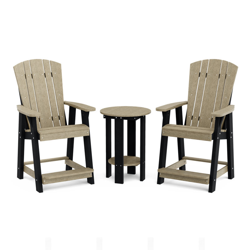 Heritage Balcony Chair Set with Table, Weathered Wood/Black