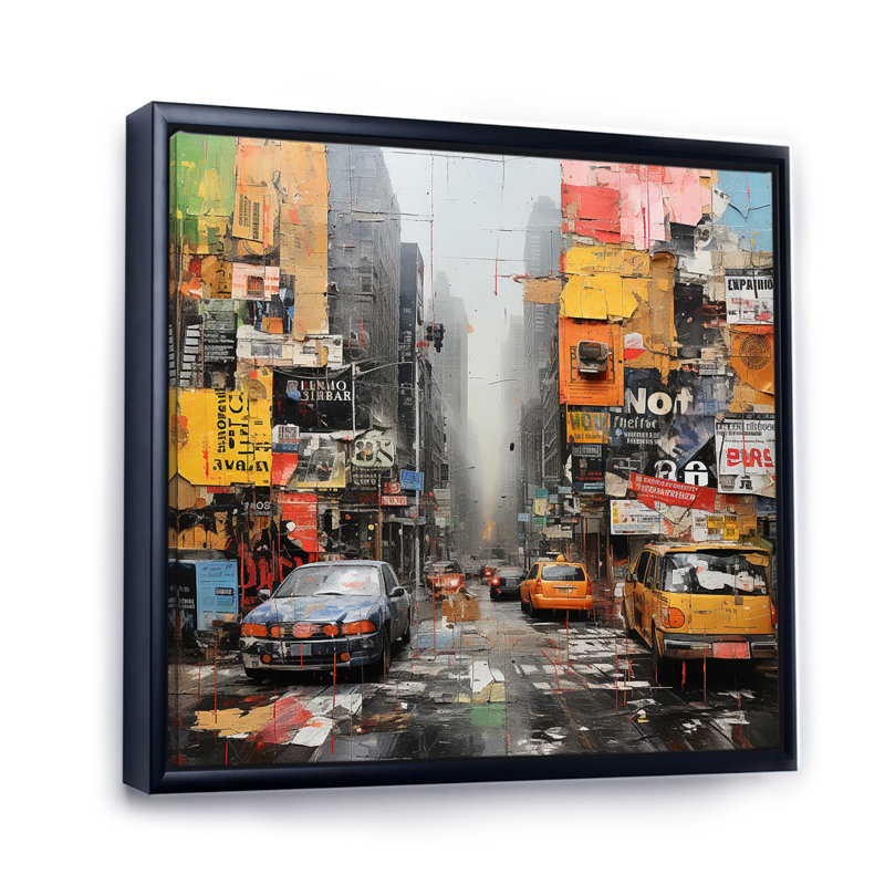 Urban Collage I sur toile, H 16 po x l 16 po x P 1 po, Cadre flottant noir