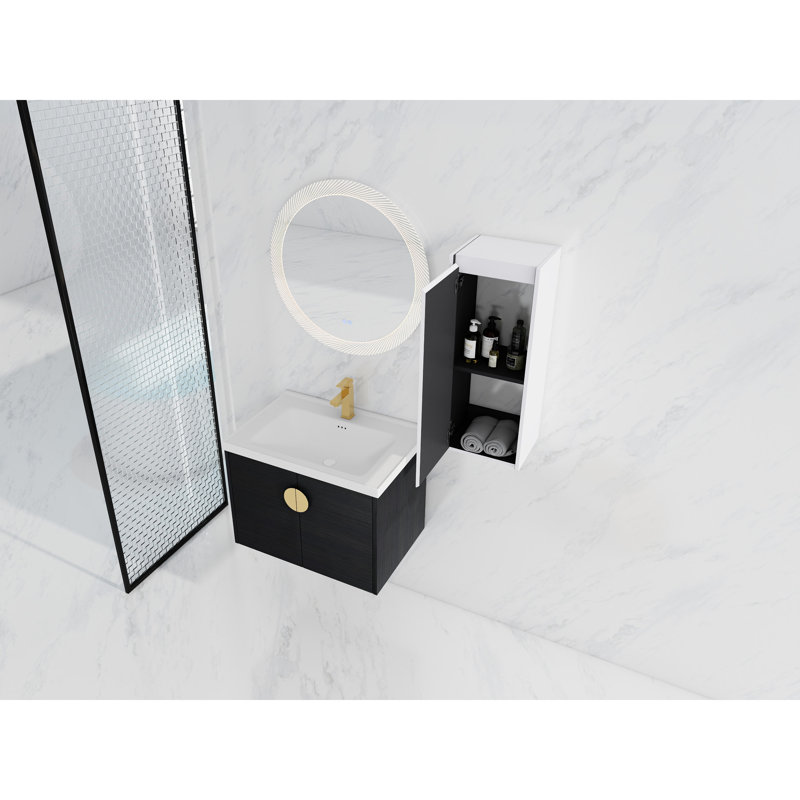 Meuble-lavabo 28 po avec lavabo en céramique et armoire d'appoint 28 po - Châtaignier noir, structure moderne, tablettes spacieuses