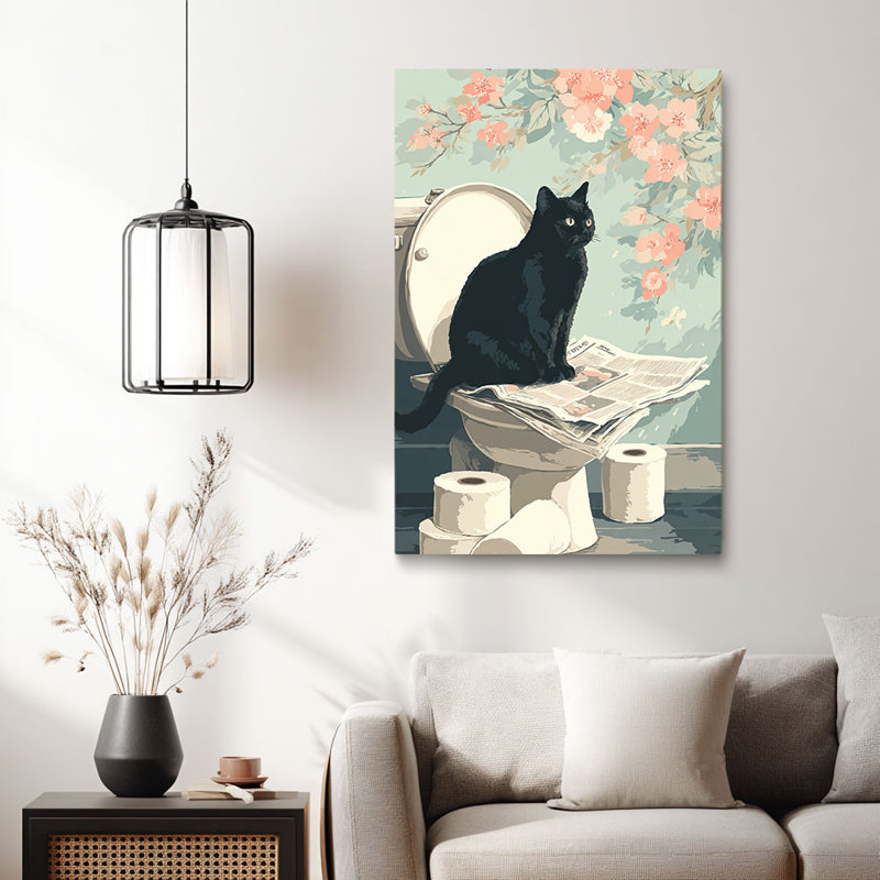 Art de la salle de bain, scène amusante de chat prêt à être accroché - salle de bain, H 18 po x l 12 po
