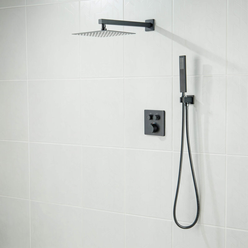 Cube 2-Function Thermostatic Complete Shower Faucet Set, Matte Black