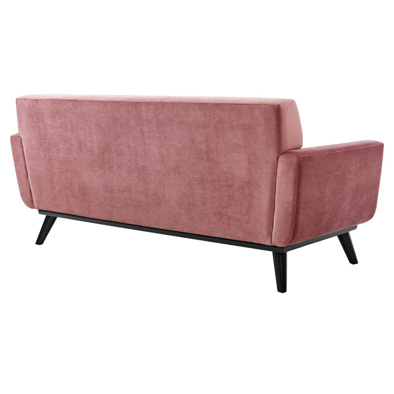 Dusty Rose Velvet Tufted Loveseat with Track Arms and Wood Legs