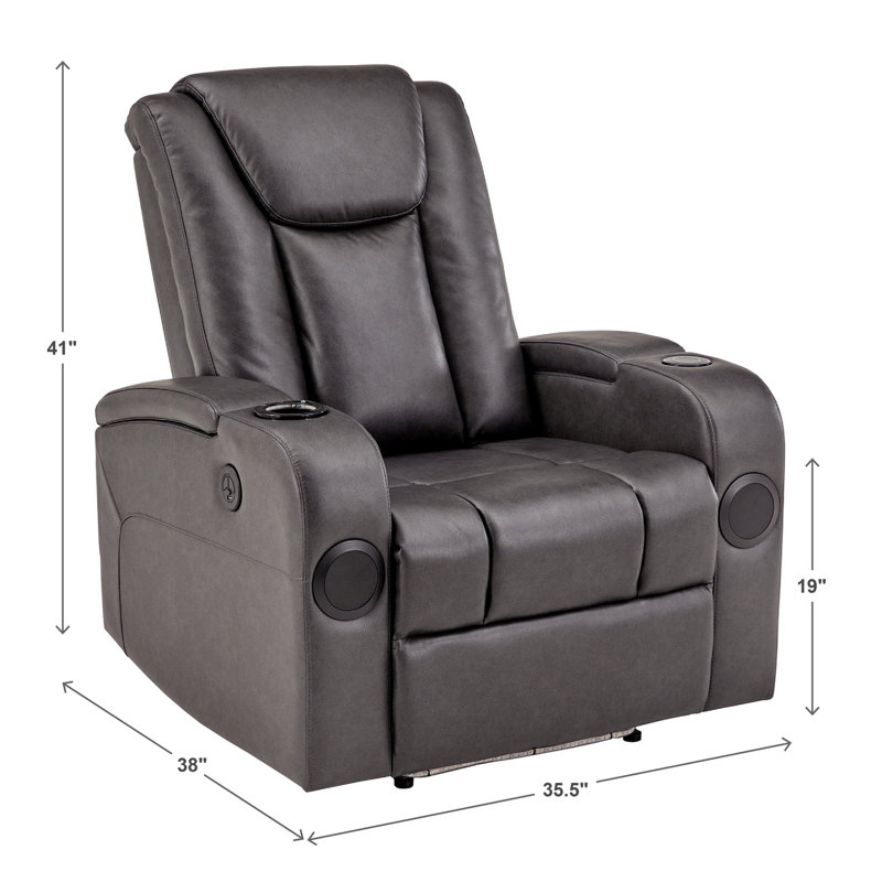Sharaya Gray Vegan Leather LED Power Recliner With Speaker, Storage, USB And Wireless Charger