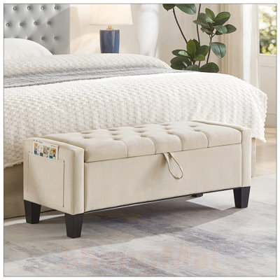 Banc de rangement avec repose-pieds avec charnière de sécurité, capacité de poids de 350 lb, sièges de hall d'entrée rembourrés pour la chambre à coucher et le salon
