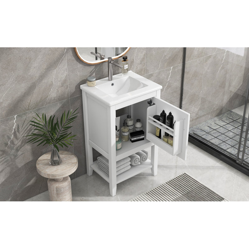 Meuble-lavabo moderne 20 po avec lavabo en céramique et porte à fermeture en douceur Leeward, Blanc