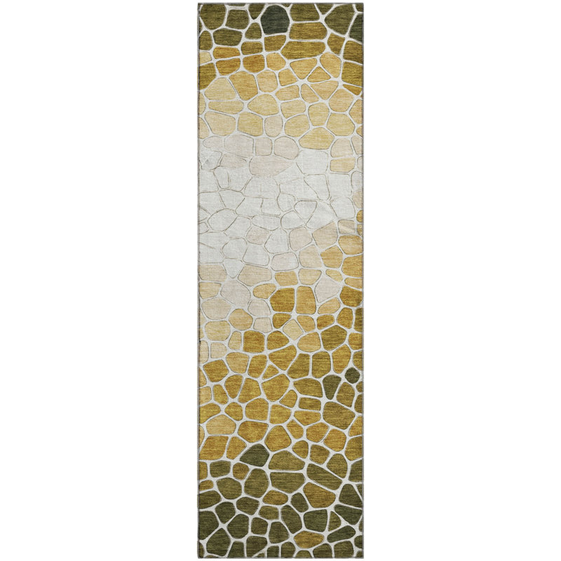 Premium Machine Washable Mayfield AMF2190 geometric Rug, Gold, 2'3" x 7'6" Runner