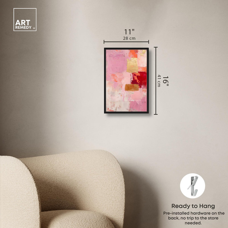 Art Remedy Blush, toile abstraite, Cadre flottant noir, H 16 po x l 11 po