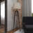Wood Tripod Room Floor Lamp with Cream Linen Shade