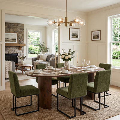 Ensemble de salle à manger moderne à piédestal pour 6 personnes 79 "avec chaises rembourrées Modern