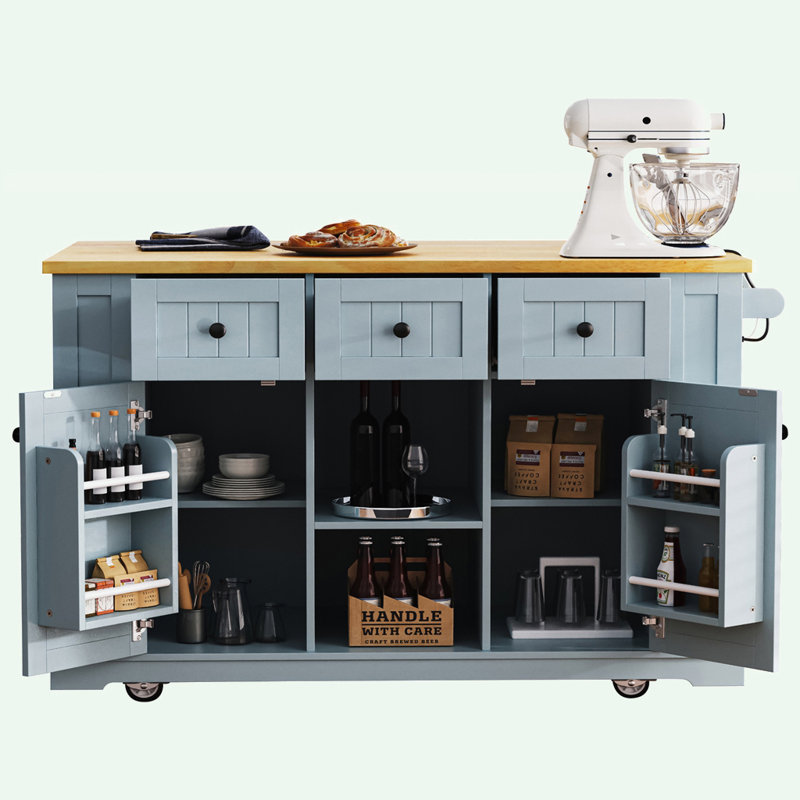 Large Kitchen Island with Drop Leaf, Blue