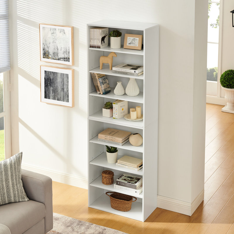 Bibliothèque multifonctionnelle à 8 niveaux pour CD, tablettes réglables, amovible en deux armoires à 4 tablettes, construction, étagère de rangement avec charge de 25 lb, 6 tablettes, convient au bureau,