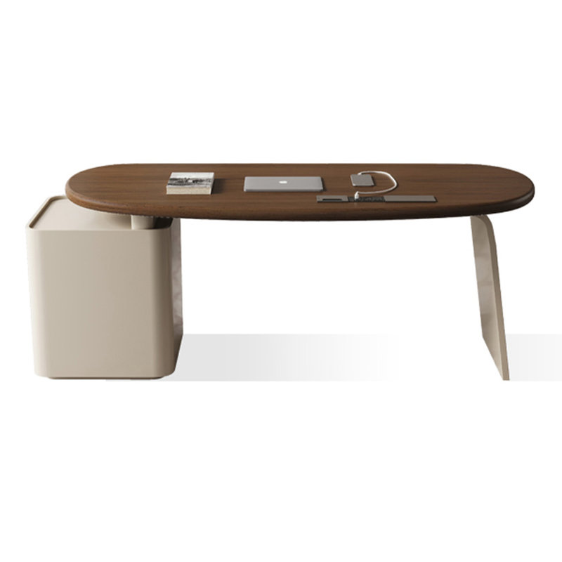 Modern Minimalist Premium Saddle Leather Desk, 29.53" H x 68.9" W x 25.59" D