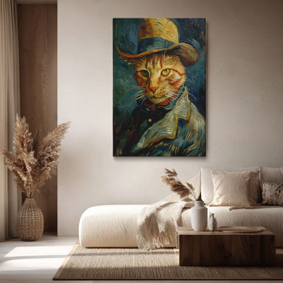 Van Gogh-Style «Chat tigré dans un autoportrait de Van Gogh (ton impressionniste)», art mural tendu sur toile tendue pour Eclectic Studio